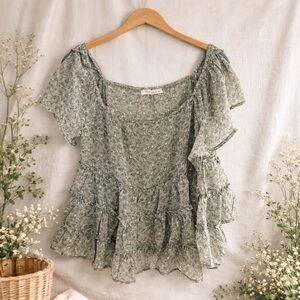 ILLA ILLA Blue Floral Ruffle Blouse